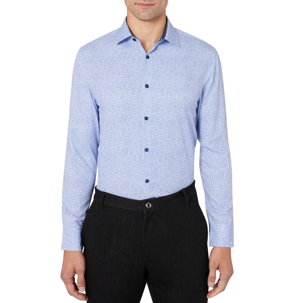 ConStruct Dress Shirt Mens Small Blue Floral Slim Fit Performance Stretch FTS317